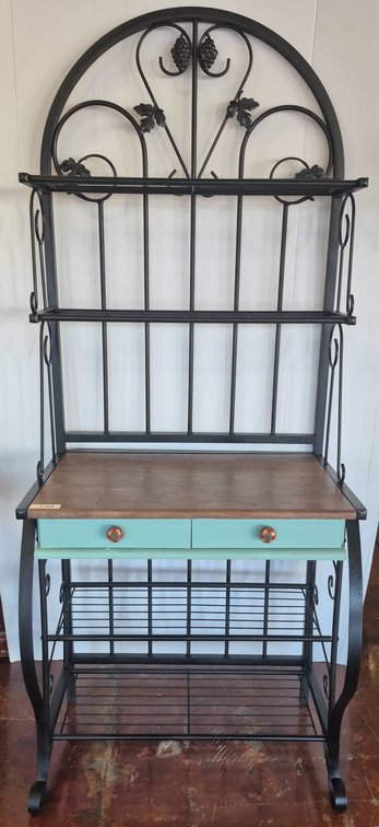 Metal and Wood Baker's Rack with Two Drawers