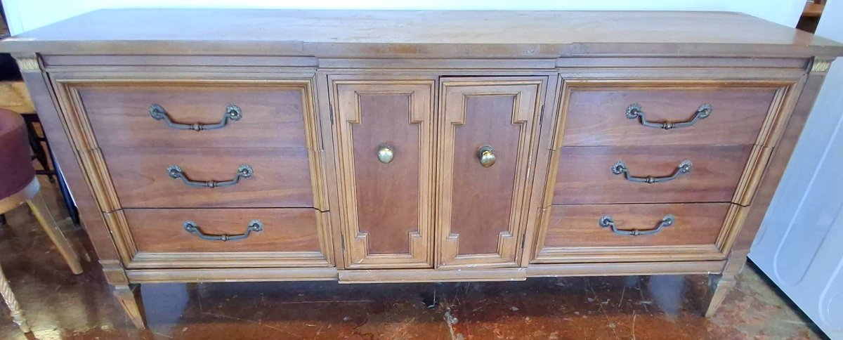 Wood Dresser with Center Cabinet and Drawers