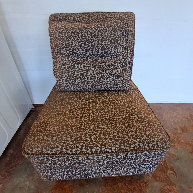 Armless Upholstered Chair Brown Patterned Fabric