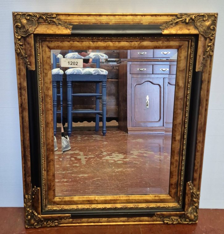 Ornate Gold-Tone Framed Mirror 24x28 Inch