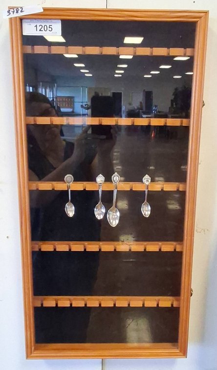 Framed Spoon Display Case With 4 Souvenir Spoons