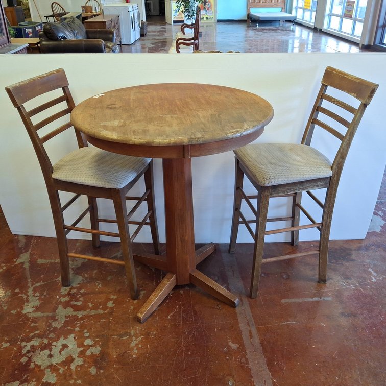 Wood Bar Table With Two Chairs, 35x42 Inches