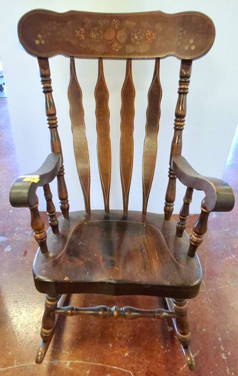 Wooden Spindle Back Rocking Chair With Floral Top
