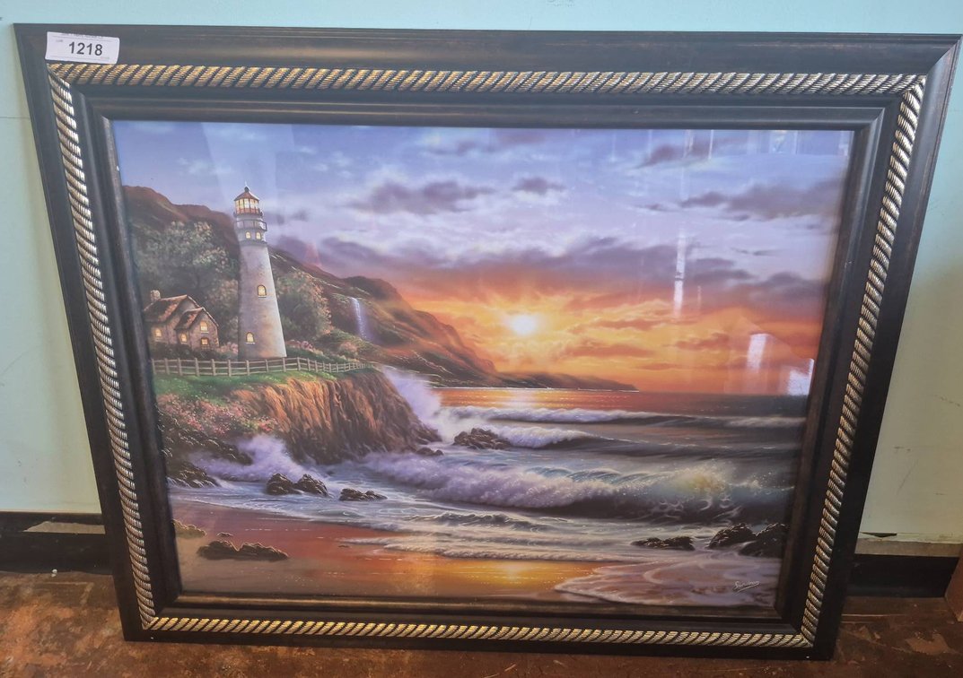 Framed 24x28 Lighthouse Coastal Artwork