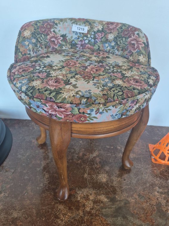 Upholstered Footstool with Floral Fabric, 23in