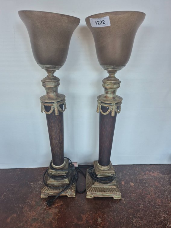 Pair 28in Table Lamps With Bronze Finish Bases