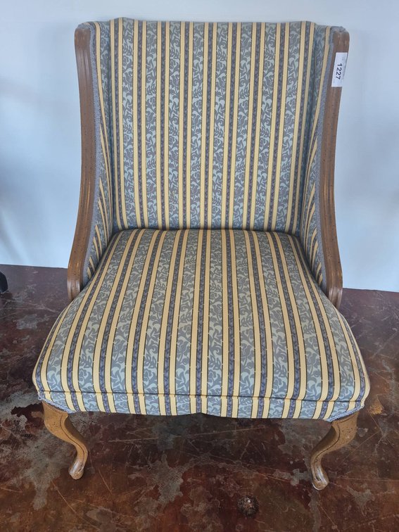 Upholstered Wood Accent Chair Striped Pattern