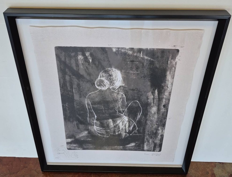 Framed Black and White Art Print 23x27" Signed