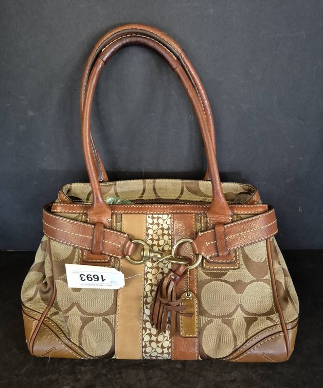 Coach Patchwork Signature Satchel Brown Tan