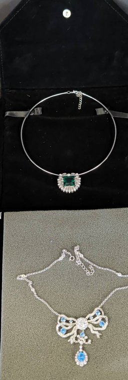 Two Silver Tone Necklaces with Colored Stones
