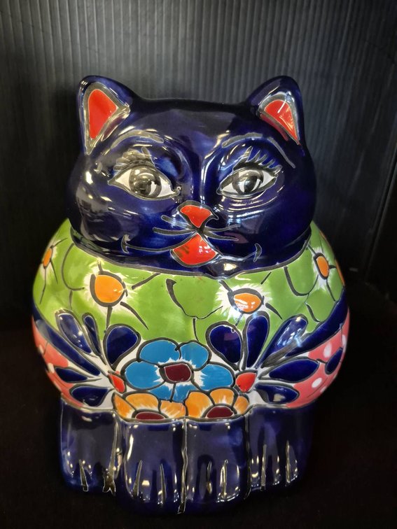 Talavera Hand-Painted Fat Cat Planter 8 Inch