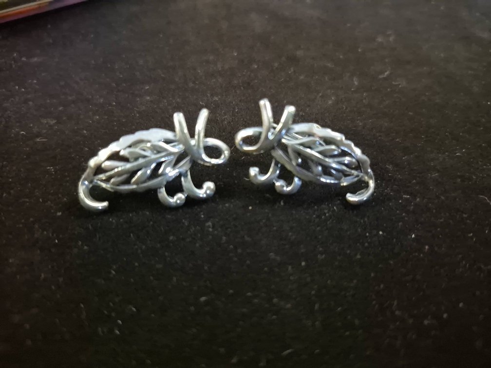 Sterling Silver Leaf Screw Back Earrings