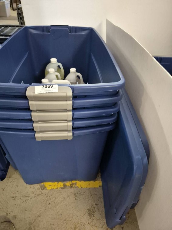 Tote Bin Lot With Cleaning Supplies Assortment