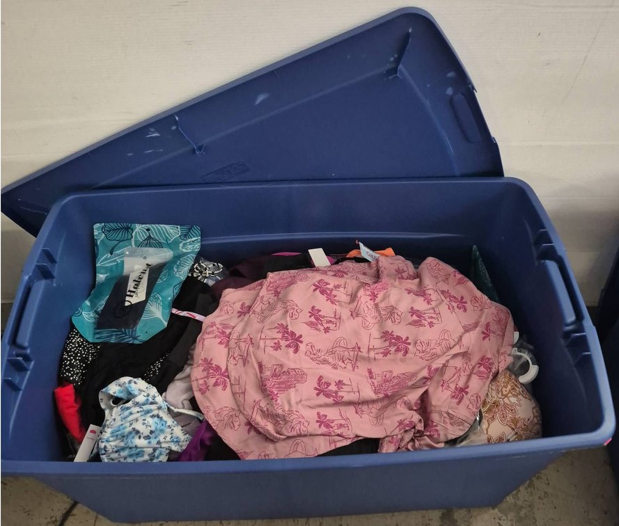 Large Bin Of Assorted Clothing And Swimwear