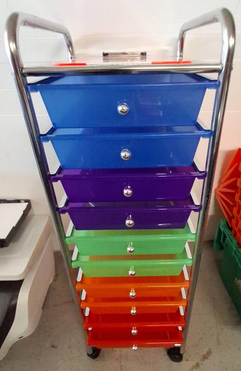 10-Drawer Rainbow Plastic Rolling Cart With Clipboard