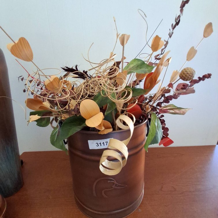 Decorative Metal Bucket with 26" Faux Floral Spray