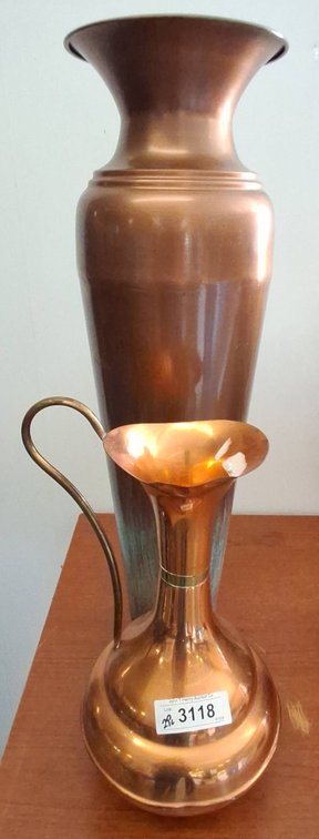 Copper Tone Vase and Pitcher, 26 Inch Tall