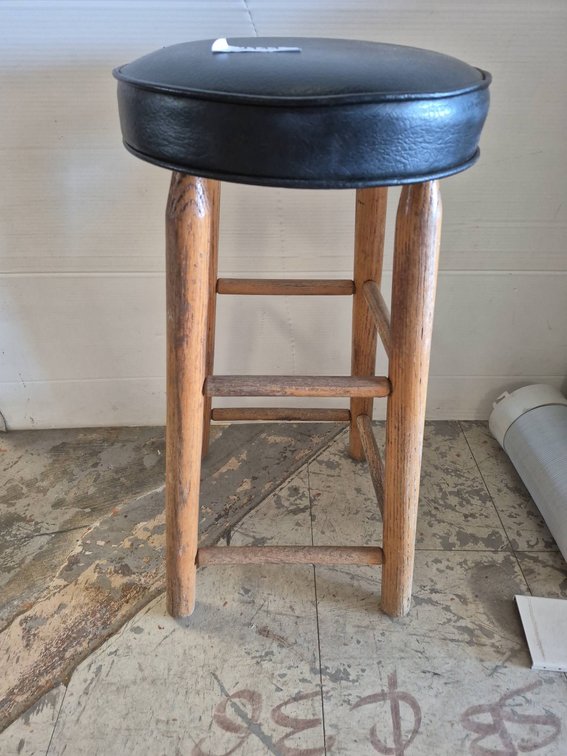 Wooden Stool With Black Padded Seat