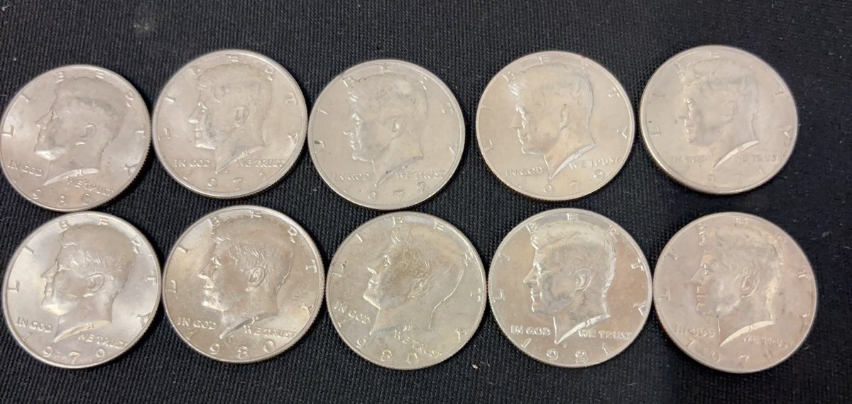 10 Kennedy Half Dollars US Coins Assorted Years