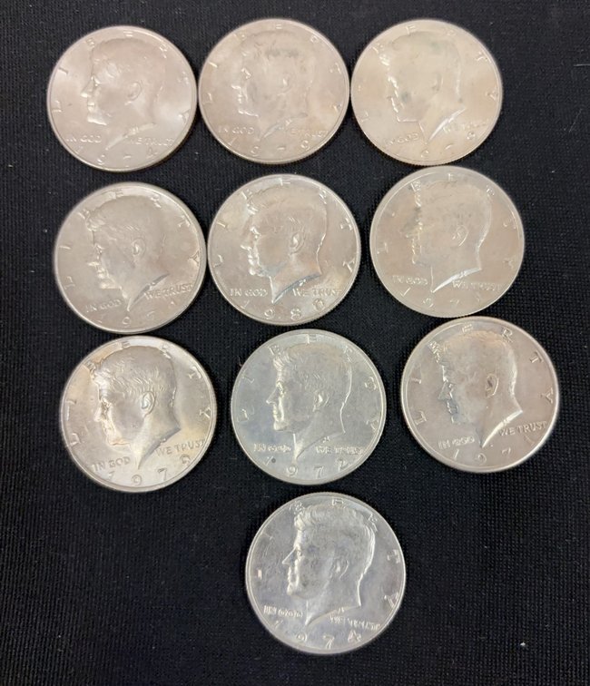 10 Kennedy Half Dollar Coins 1974