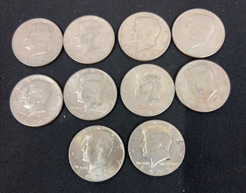 10 Kennedy Half Dollar Coins Mix Dates
