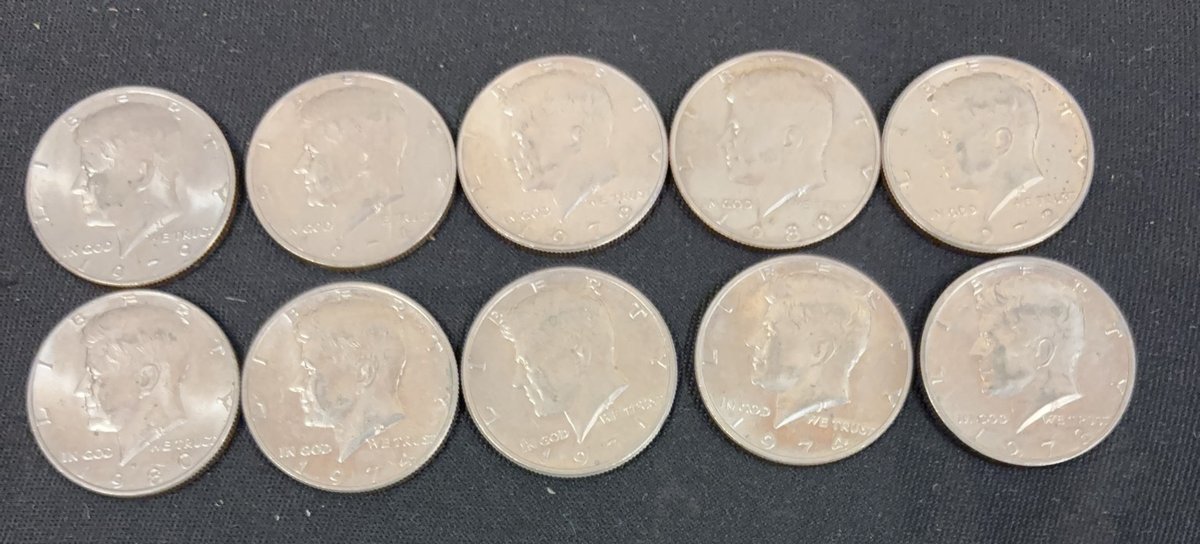 10 Kennedy Half Dollars Mixed Years