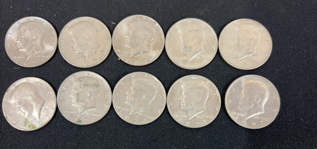 Ten Kennedy Half Dollar Coins
