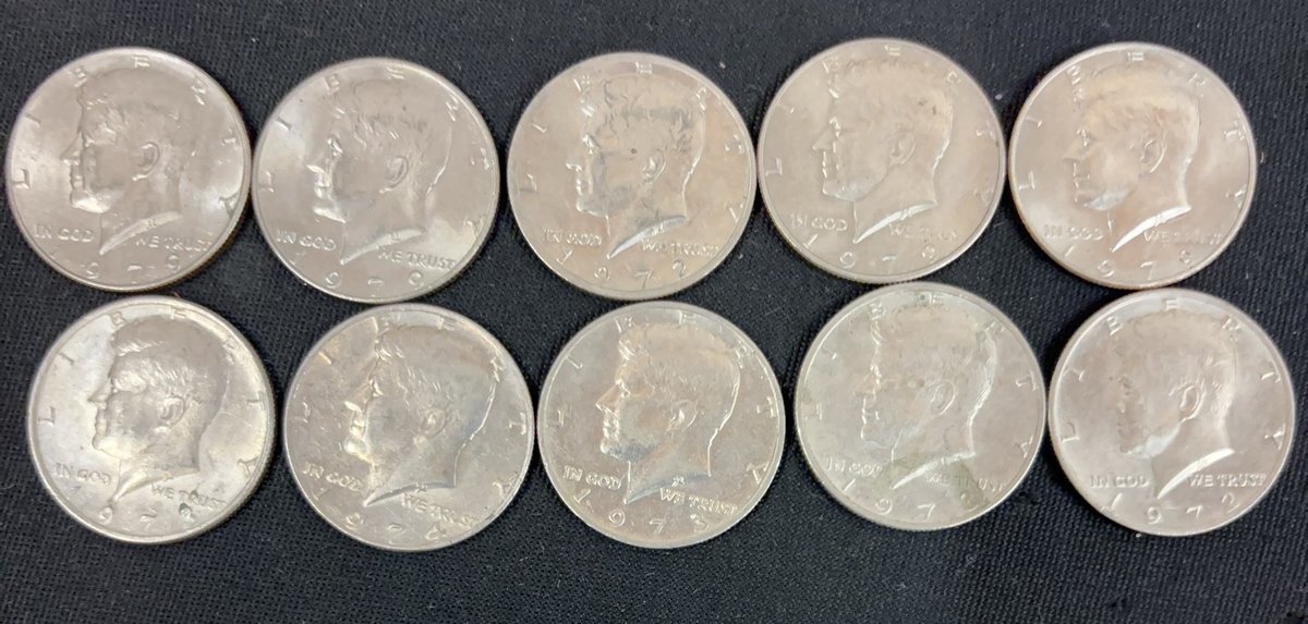 10 Kennedy Half Dollar Coins Assorted Years