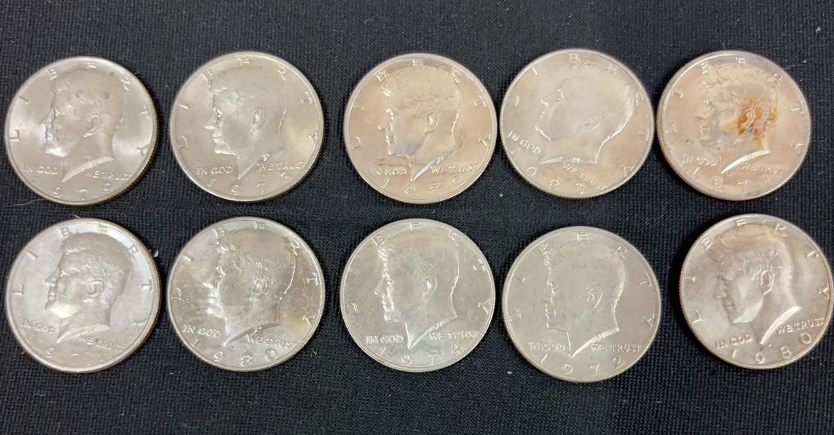 10 Kennedy Half Dollar Coins Assorted Years