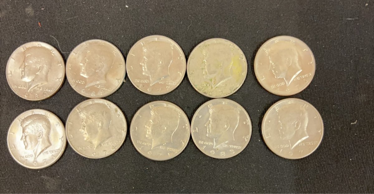 10 Kennedy Half Dollar Coins Assorted Years