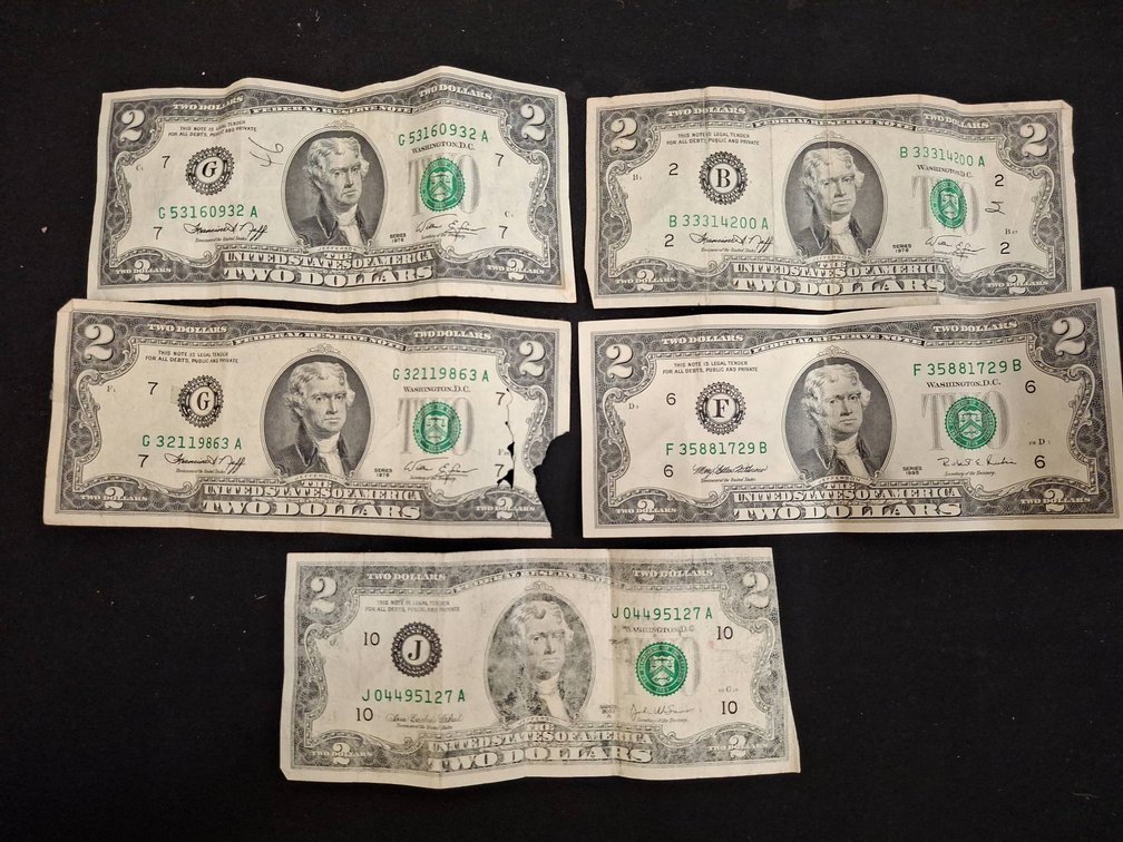 Five United States $2 Bills, Assorted Series