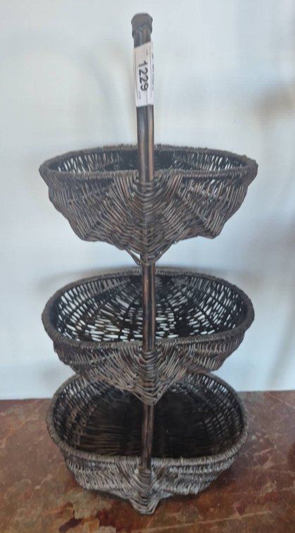 Three-Tier Wicker Basket Stand, 31in