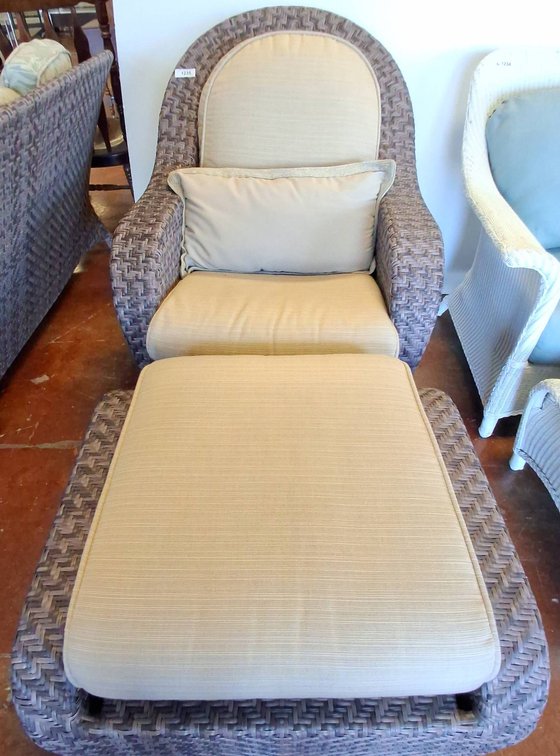 Wicker Armchair With Ottoman and Cushions