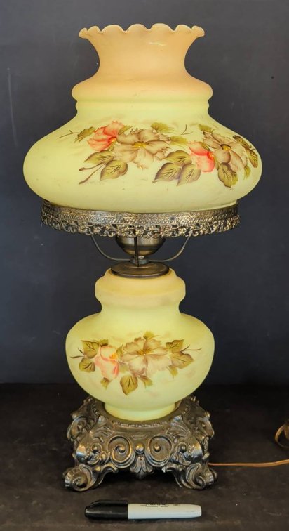 Hand-Painted Floral Glass Table Lamp
