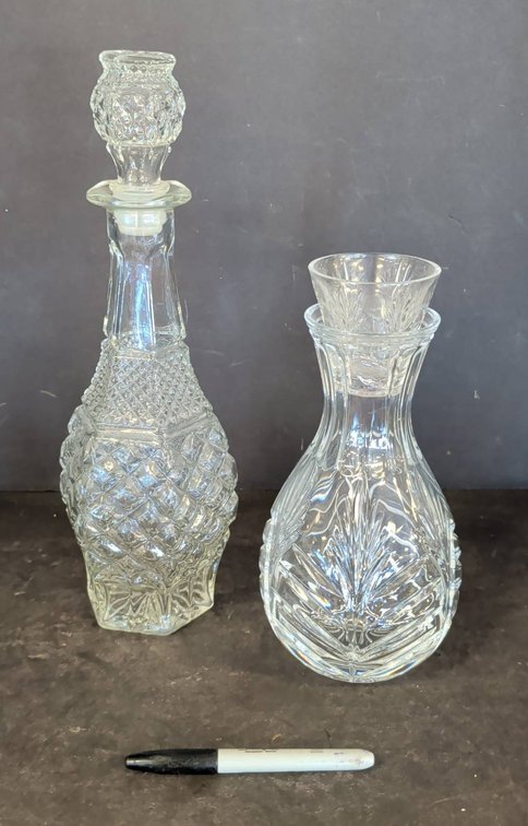 2 Cut Glass Decanters, One With Stopper