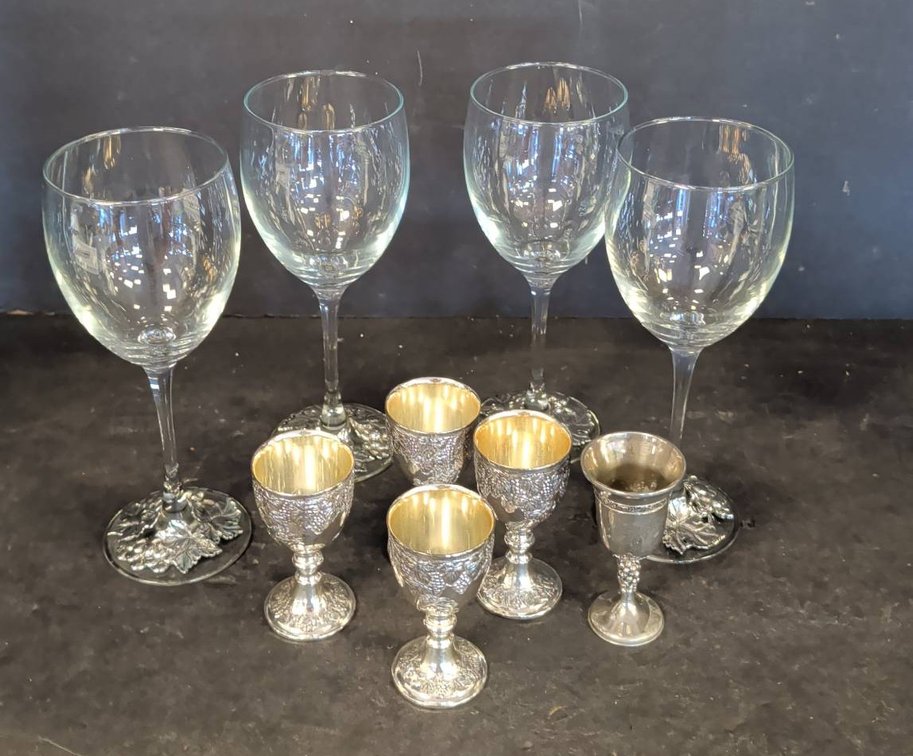 Glass & Silver Stemware, 10 Pieces