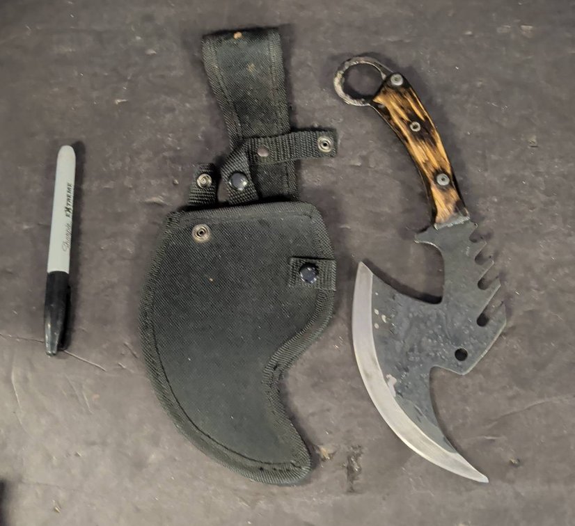 Curved Blade Knife with Wood Handle and Sheath