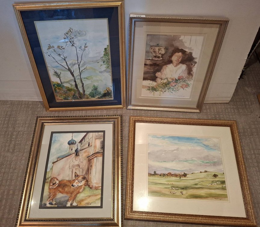 (4) Nancy Brennand Framed Watercolors Assorted 24"×22" biggest