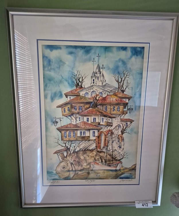 Framed 22x28 Watercolor Art Signed, 2000