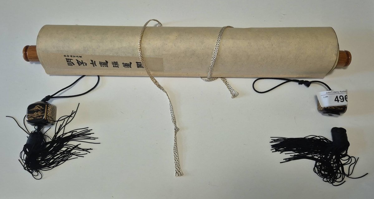 Asian Hanging Scroll With Floral Painting