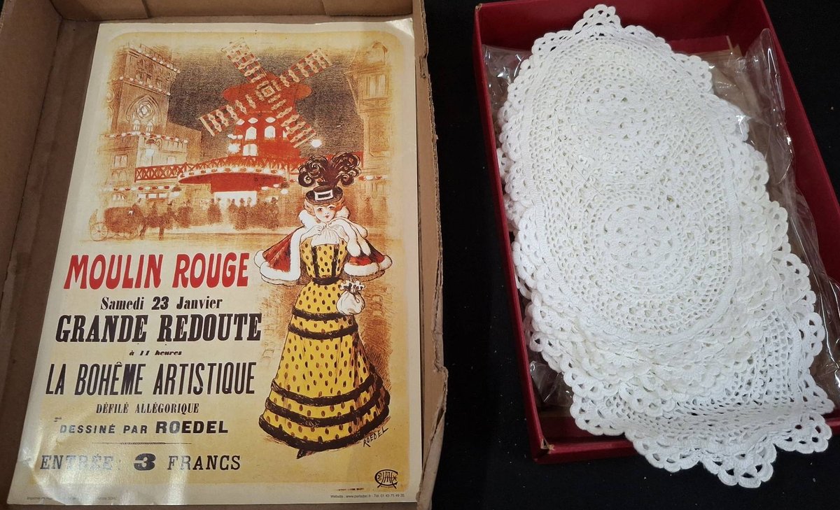 Moulin Rouge Poster & Cotton Crochet Lace Doilies