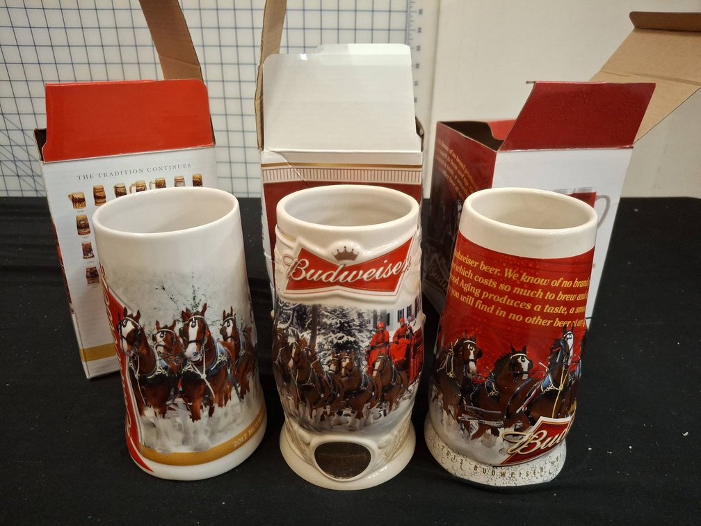 Budweiser Holiday Steins 2012-2014 Set of 3