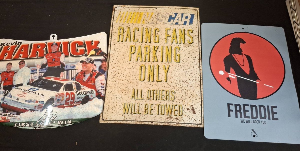 3 Metal Signs, Racing, Freddie, 13"×18"