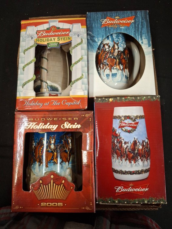Budweiser Holiday Stein Collection, 4 Boxed