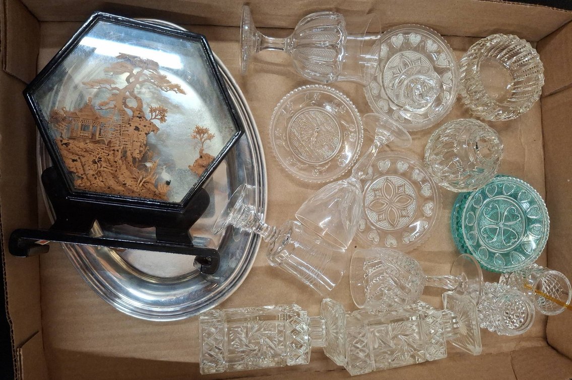 Glassware, Trinket Dishes, Metal Tray