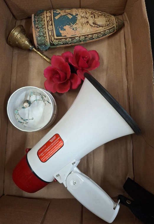 Lot: Megaphone, Decor, Brass Cup, Spider