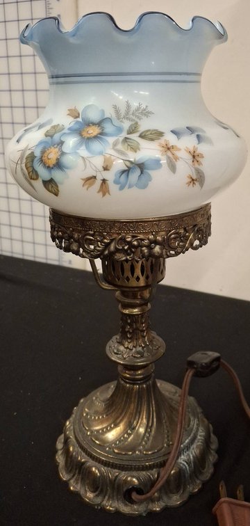 Electric Table Lamp With Floral Glass Shade