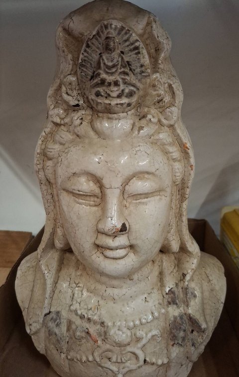 Crackled Glaze Buddha Bust Statue