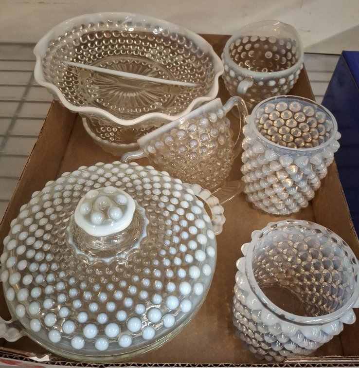 Fenton Hobnail Opalescent Glass Tableware Lot