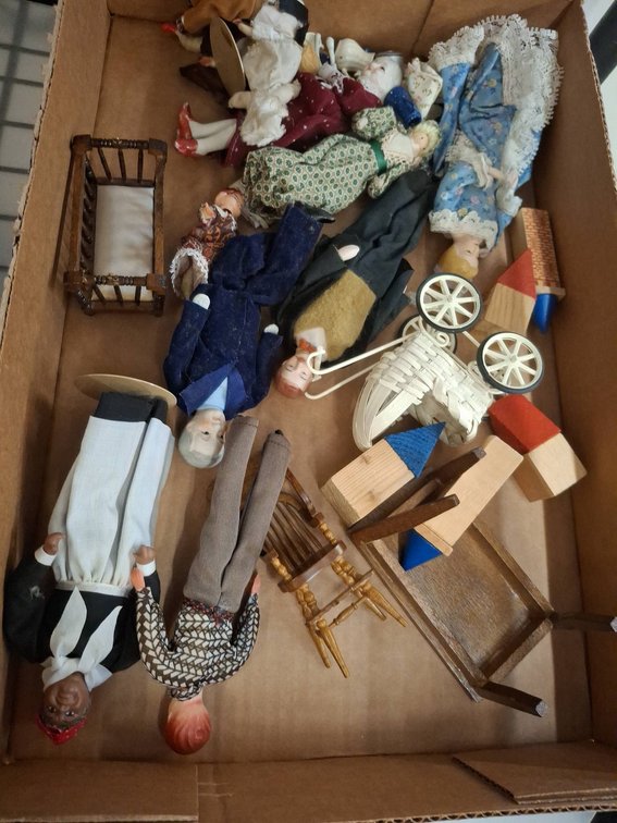 Miniature Porcelain Dolls and Furniture